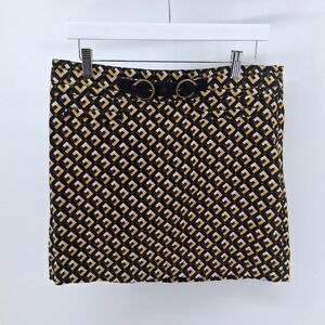 Ann Taylor LOFT Skirt Womens Sz 8 Geometric Print Mini Belt Detail Dark Academia